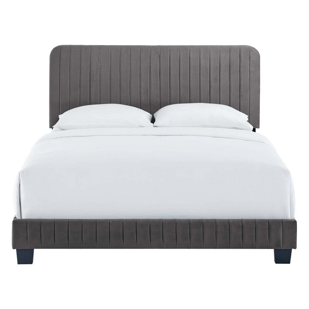 Celine Channel Tufted Performance Velvet Twin Platform Bed by Modway| Gray