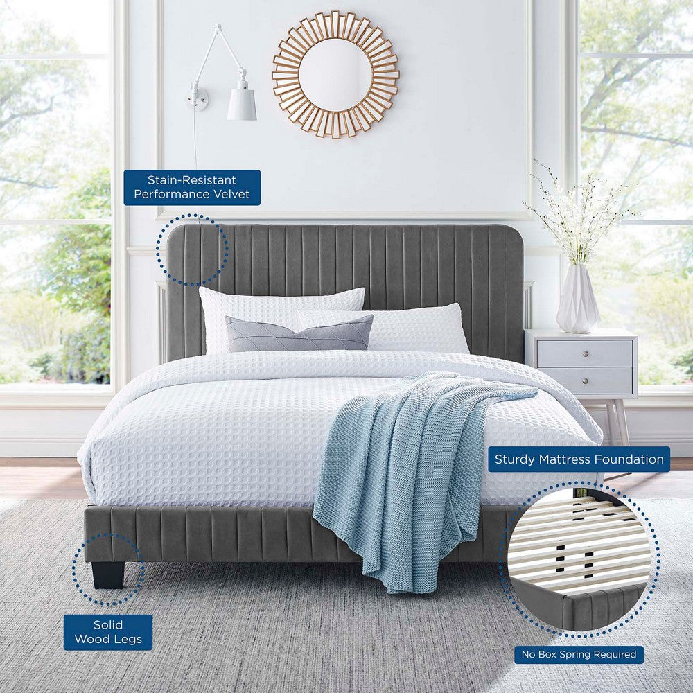 Celine Channel Tufted Performance Velvet Twin Platform Bed by Modway| Gray