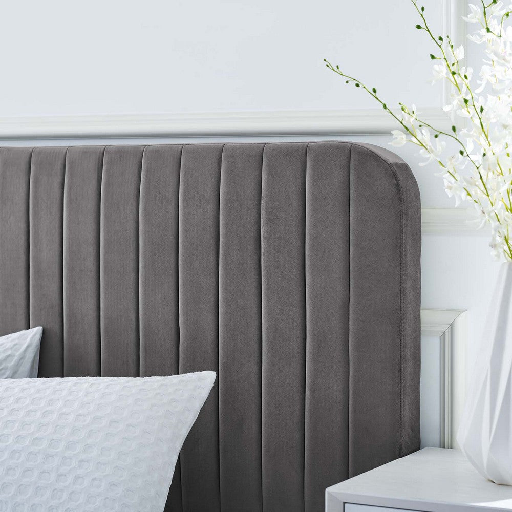 Celine Channel Tufted Performance Velvet Twin Platform Bed by Modway| Gray
