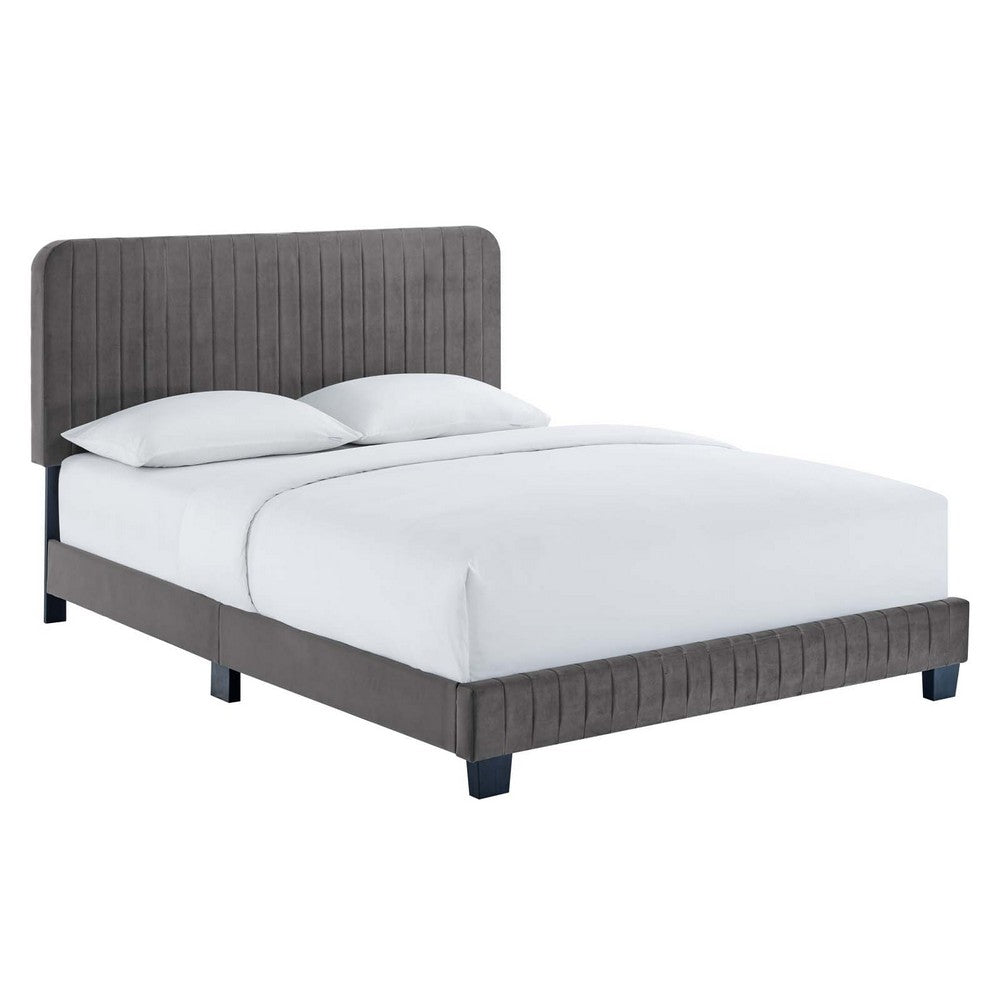 Celine Channel Tufted Performance Velvet Twin Platform Bed by Modway| Gray