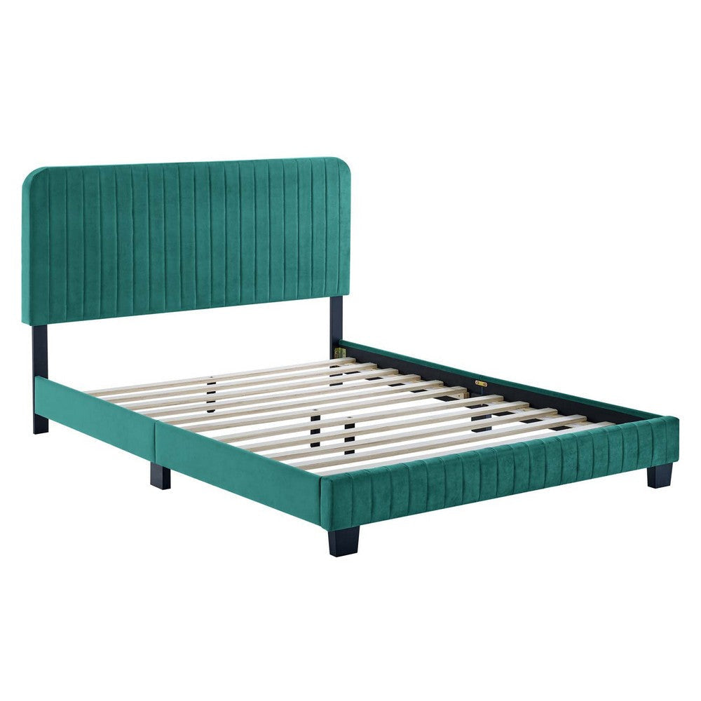 Celine Channel Tufted Performance Velvet Twin Platform Bed - No Shipping Charges