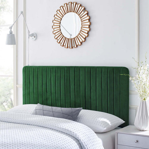 Modway Milenna Channel Tufted Performance Velvet Twin Headboard in Emerald MDY-MOD-6337-EME