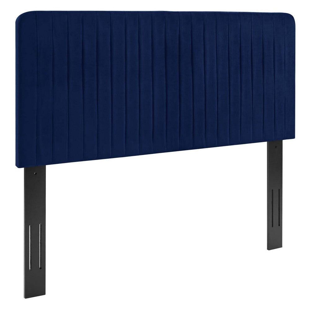 Modway Milenna Channel Tufted Performance Velvet Twin Headboard in Navy