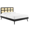 Modway Sidney Cane Rattan and Wood Queen Platform Bed in Black with Splayed Legs