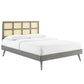 Modway Sidney Cane Rattan and Wood Queen Platform Bed in Gray with Splayed Legs