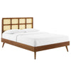 Modway Sidney Cane Rattan and Wood Queen Platform Bed in Walnut with Splayed Legs