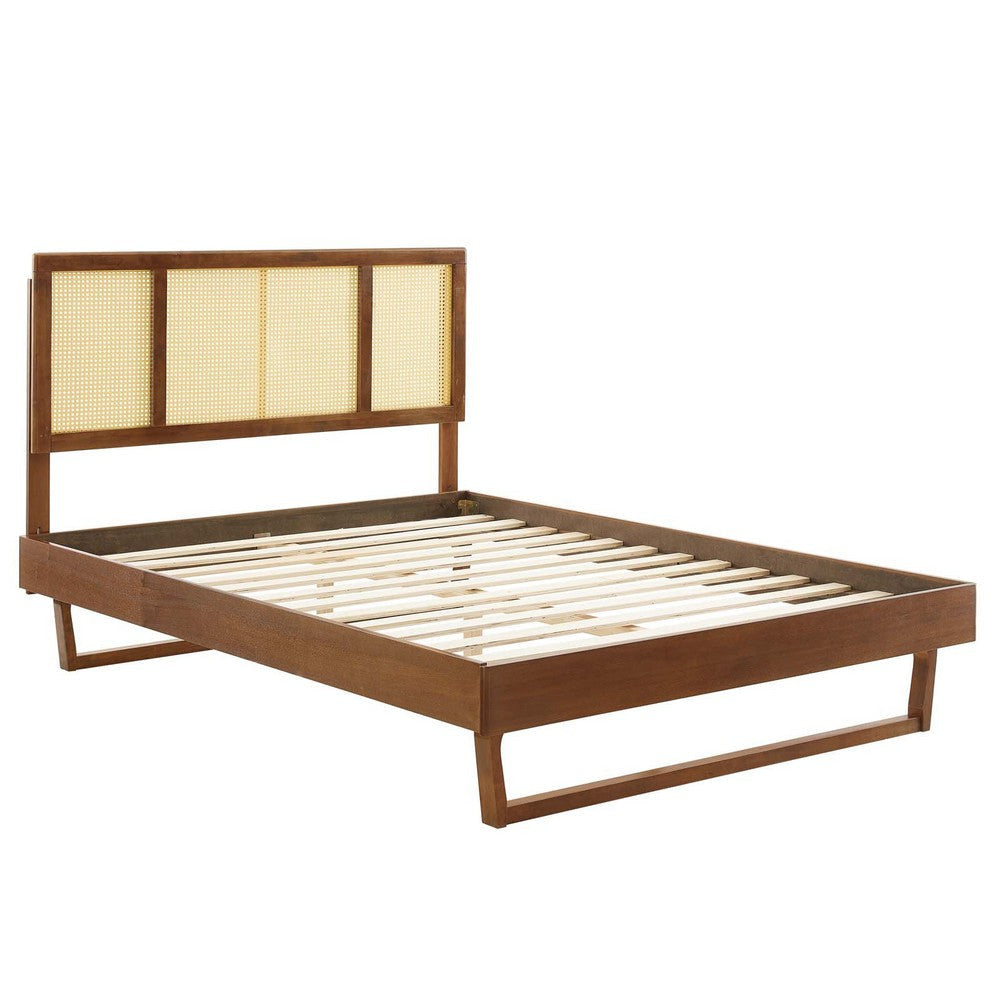 Modway Kelsea Cane and Wood Queen Platform Bed with Angular Legs in Walnut MDY-MOD-6372-WAL