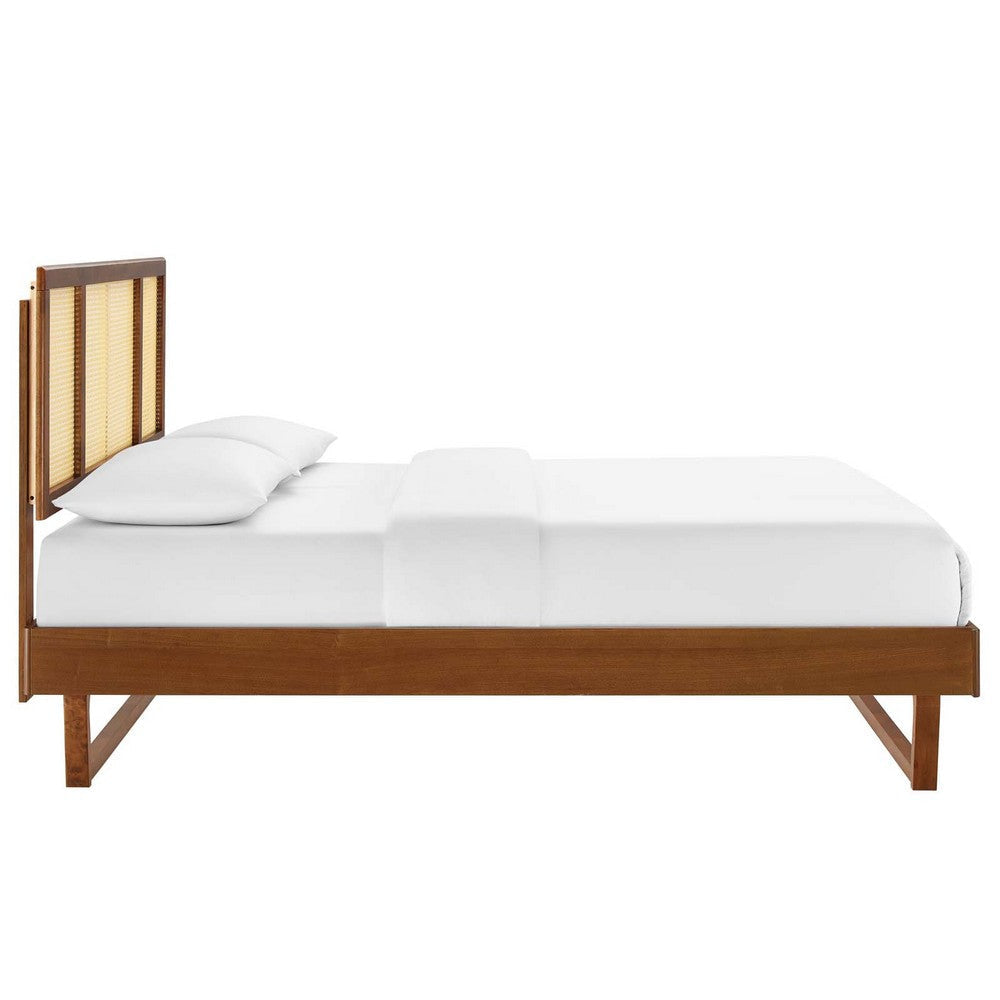 Modway Kelsea Cane and Wood Queen Platform Bed with Angular Legs in Walnut MDY-MOD-6372-WAL