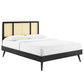 Modway Kelsea Cane and Wood Queen Platform Bed with Splayed Legs in Black