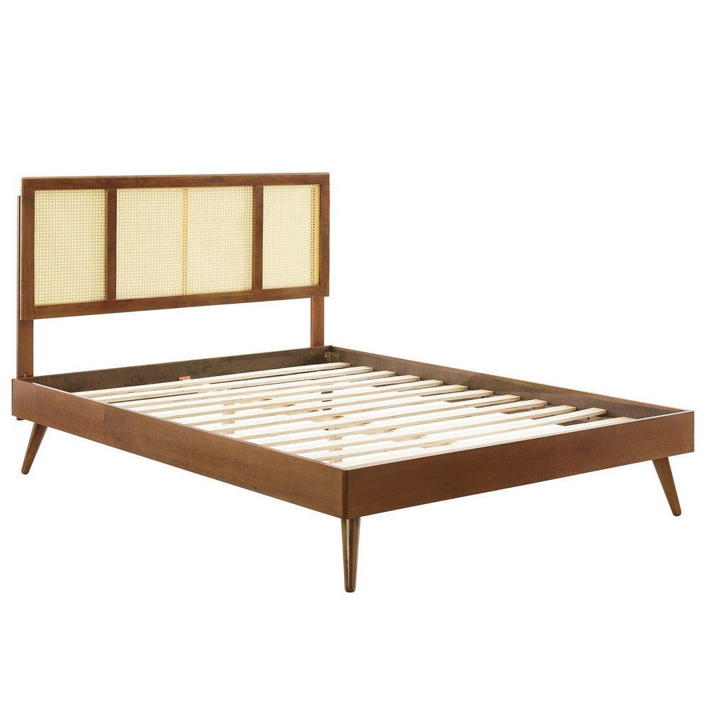 Modway Kelsea Cane and Wood Queen Platform Bed with Splayed Legs in Walnut MDY-MOD-6373-WAL