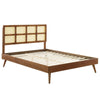 Modway Sidney Cane Rattan and Wood Full Platform Bed in Walnut with Splayed Legs MDY-MOD-6374-WAL