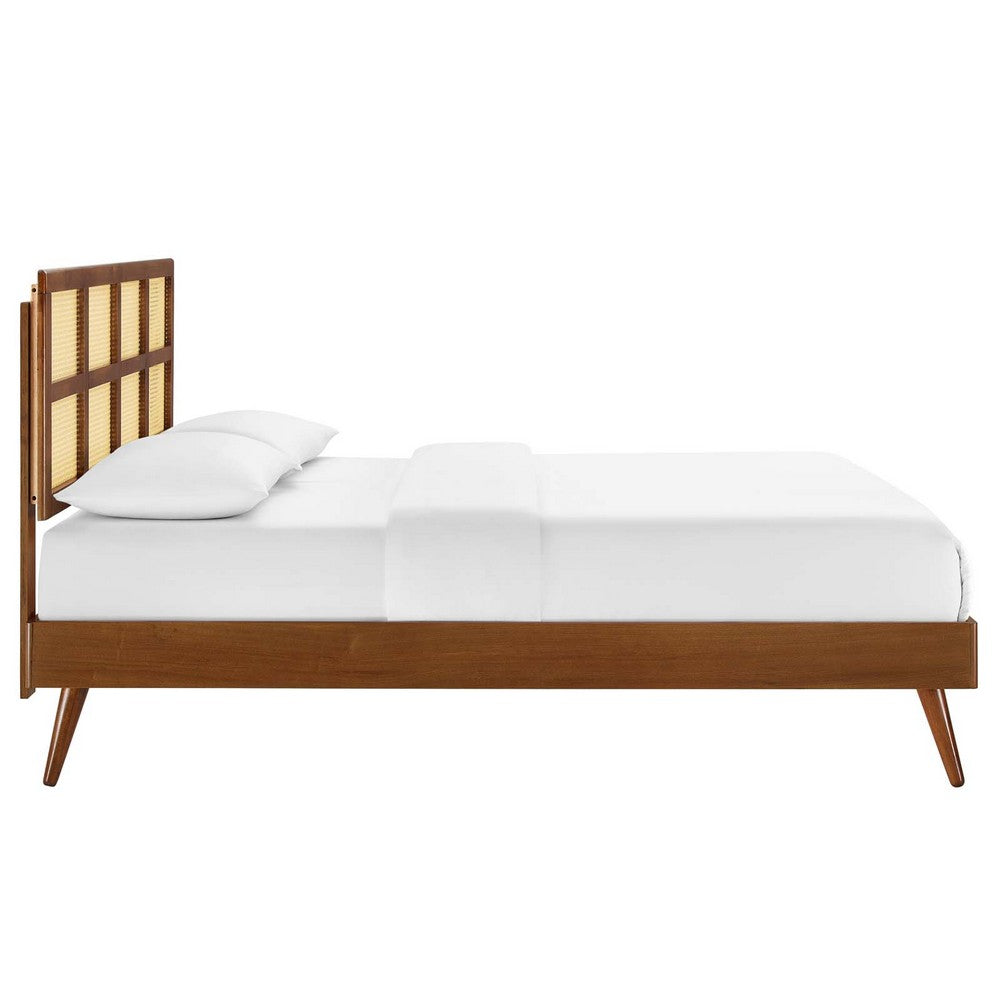 Sidney Cane and Wood Full Platform Bed With Splayed Legs by Modway| Brown