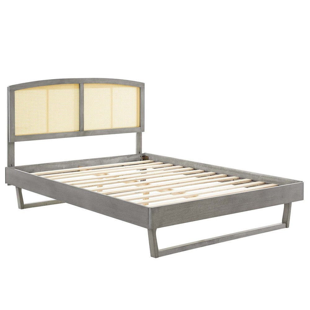 Modway Sierra Cane and Wood Queen Platform Bed with Angular Legs in Gray MDY-MOD-6375-GRY