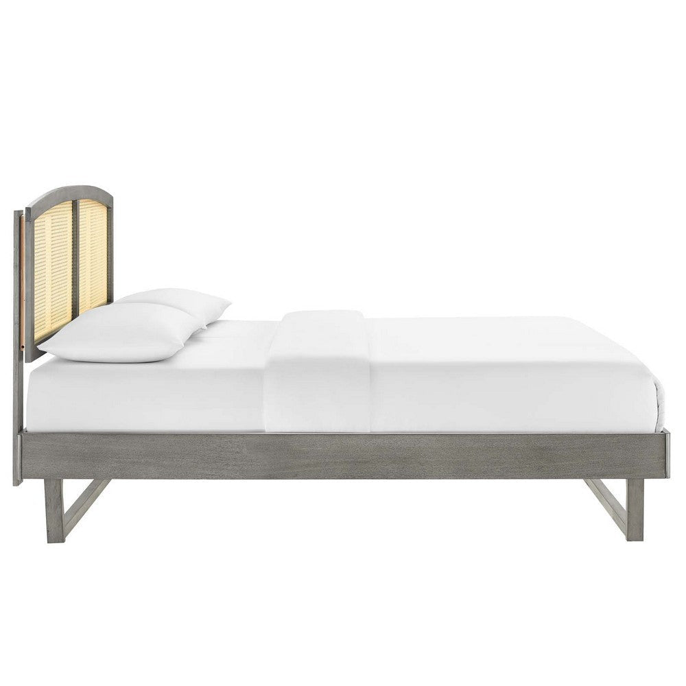 Modway Sierra Cane and Wood Queen Platform Bed with Angular Legs in Gray MDY-MOD-6375-GRY