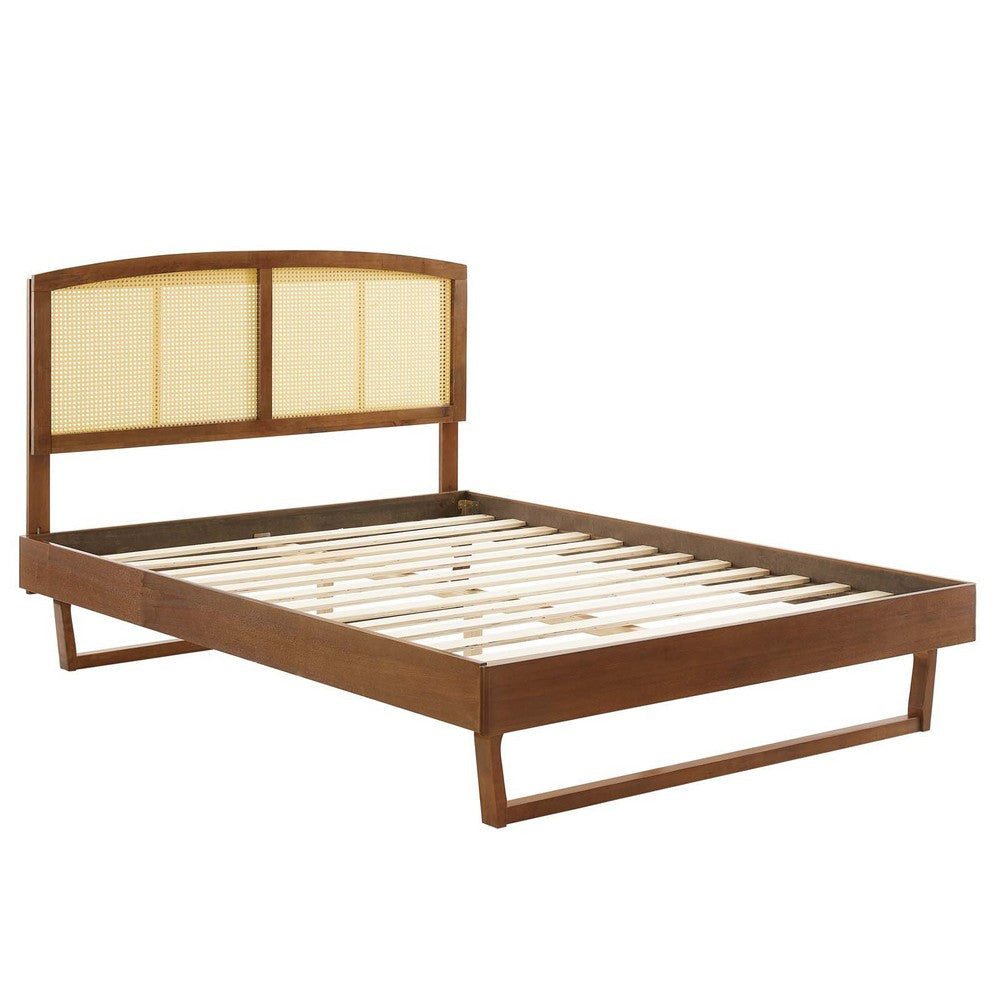 Modway Sierra Cane and Wood Queen Platform Bed with Angular Legs in Walnut MDY-MOD-6375-WAL