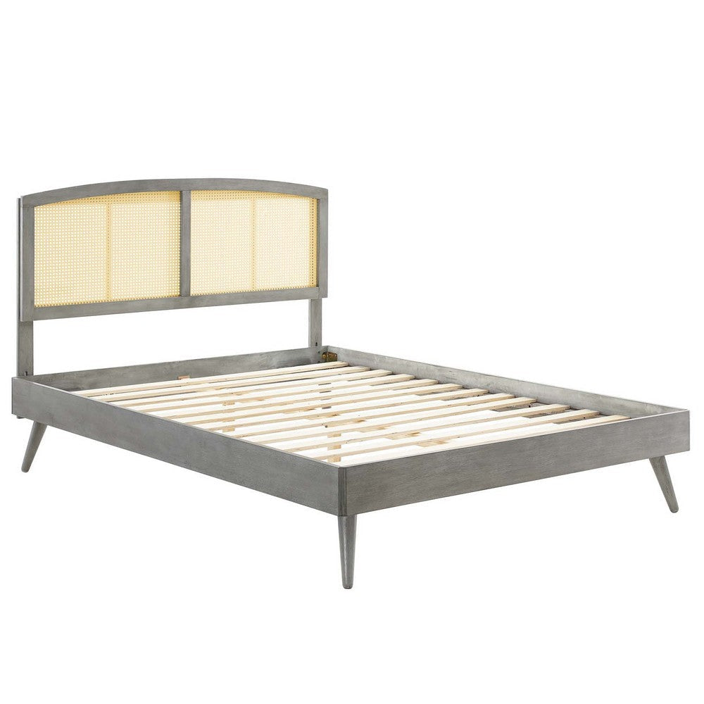 Modway Sierra Cane and Wood Queen Platform Bed with Splayed Legs in Gray MDY-MOD-6376-GRY