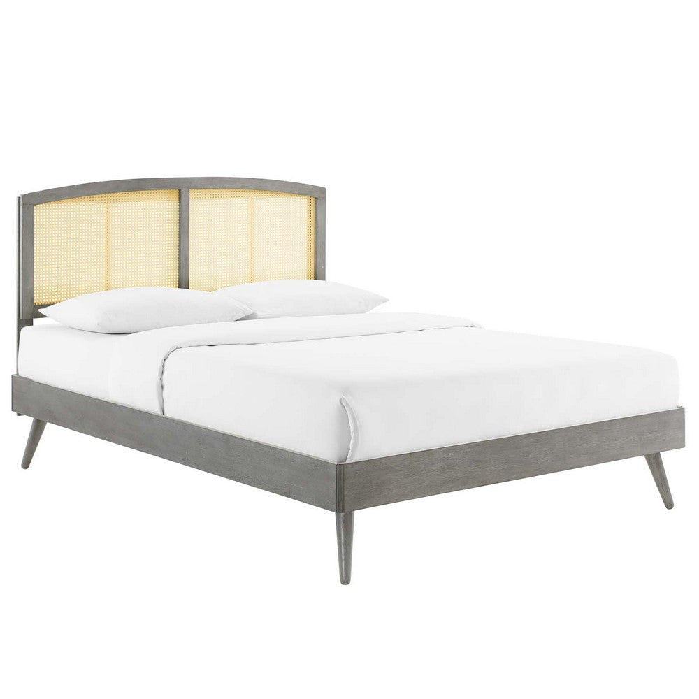 Modway Sierra Cane and Wood Queen Platform Bed with Splayed Legs in Gray