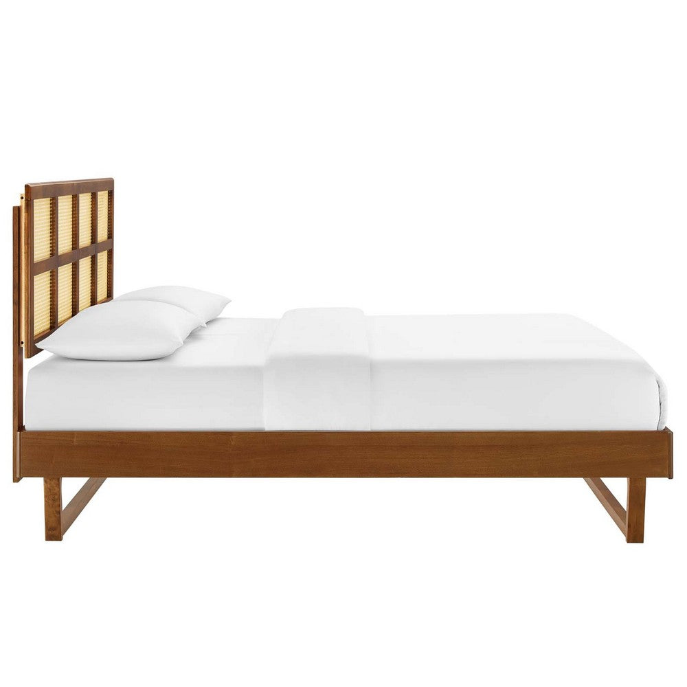 Sidney Cane and Wood King Platform Bed With Angular Legs by Modway| Brown