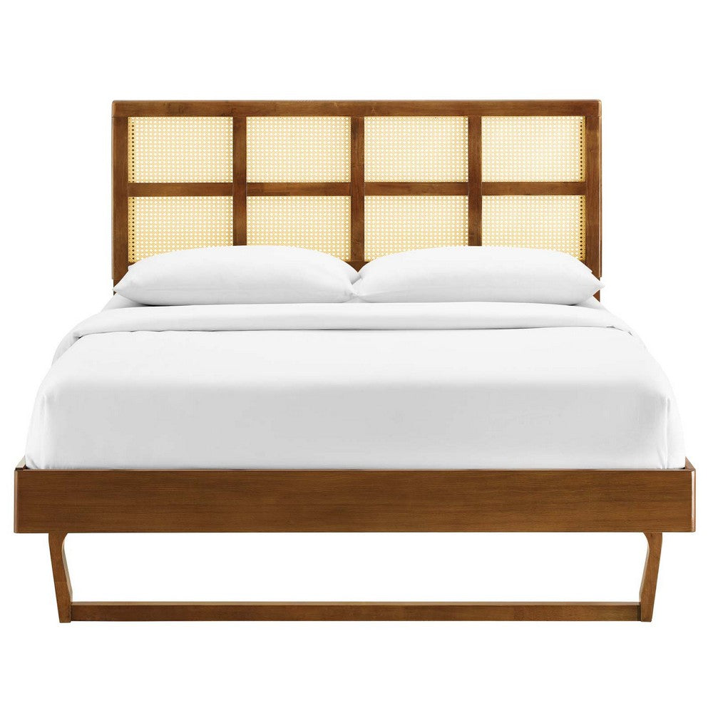 Sidney Cane and Wood King Platform Bed With Angular Legs by Modway| Brown