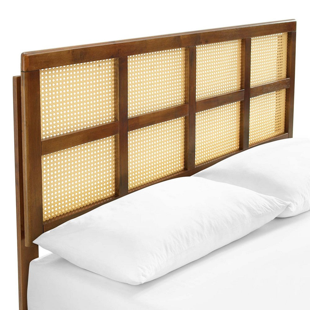 Sidney Cane and Wood King Platform Bed With Angular Legs by Modway| Brown