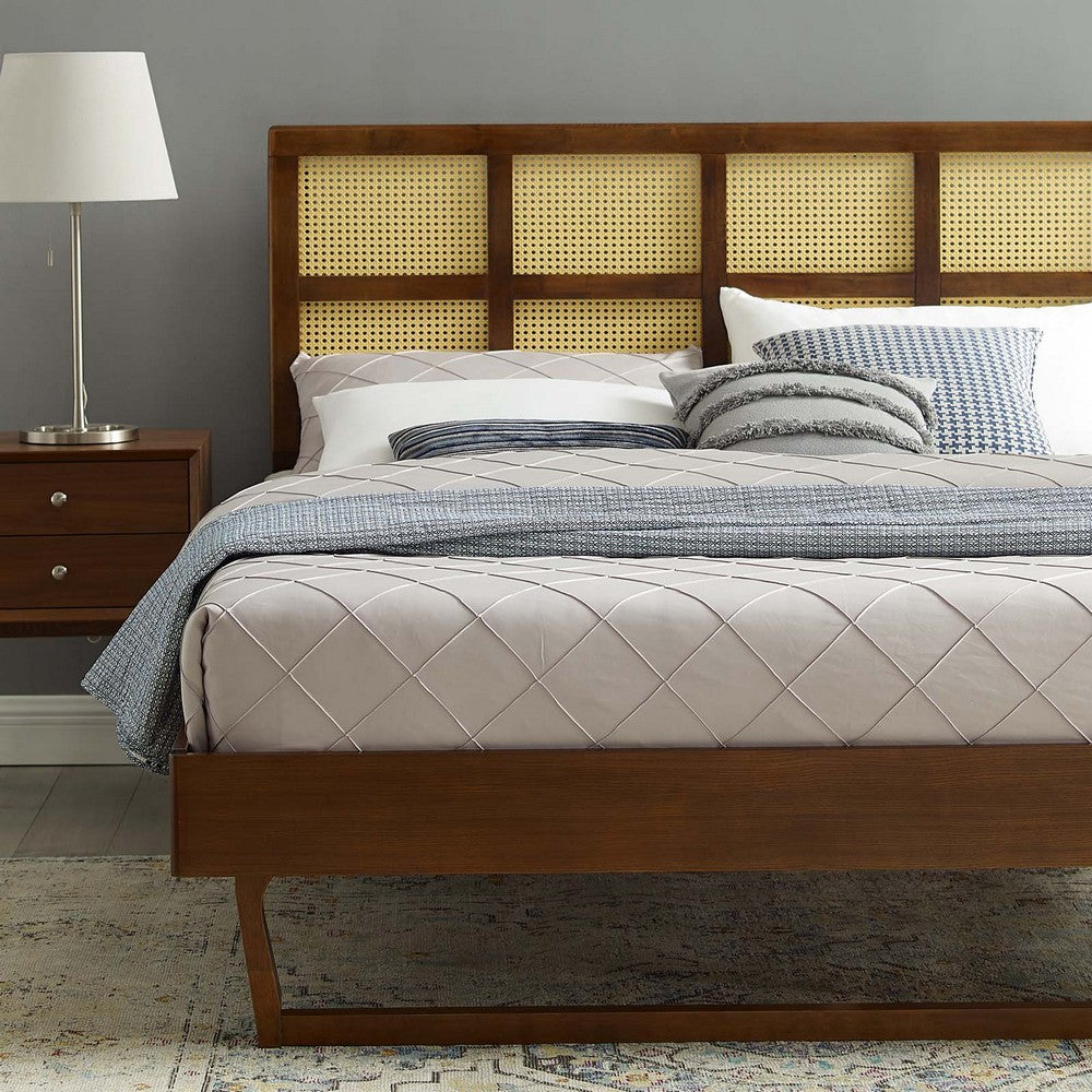 Sidney Cane and Wood King Platform Bed With Angular Legs by Modway| Brown