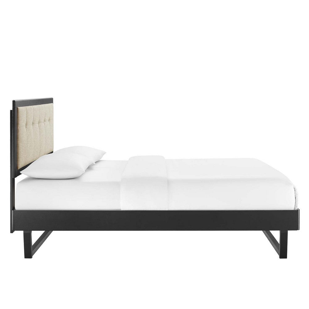 Modway MOD-6384-BLK-BEI Willow Queen Wood Platform Bed with Angular Frame Black Beige MDY-MOD-6384-BLK-BEI