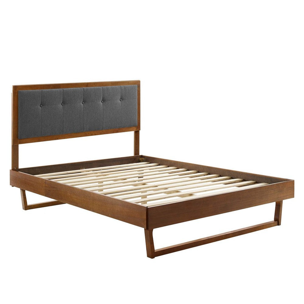 Modway MOD-6384-WAL-CHA Willow Queen Wood Platform Bed with Angular Frame Walnut Charcoal MDY-MOD-6384-WAL-CHA