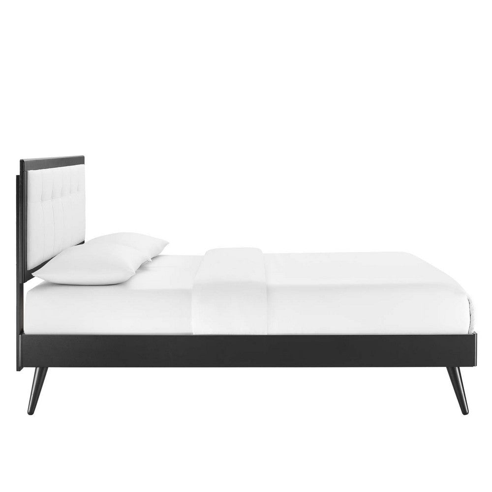 Modway MOD-6385-BLK-WHI Willow Queen Wood Platform Bed with Splayed Legs Black White MDY-MOD-6385-BLK-WHI