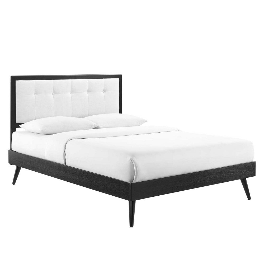 Modway MOD-6385-BLK-WHI Willow Queen Wood Platform Bed with Splayed Legs, Black White