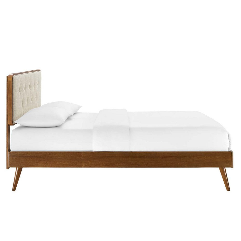 Modway Bridgette Wood Platform Bed with Splayed Legs Queen Walnut Beige MDY-MOD-6388-WAL-BEI