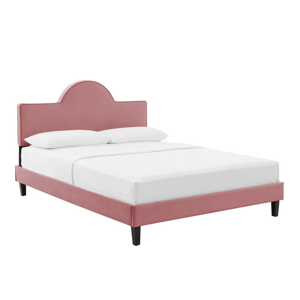 Modway Performance Velvet Queen Bed in Dusty Rose Platform