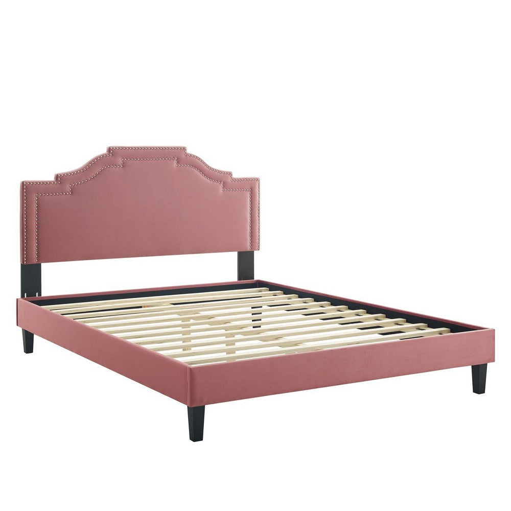 Modway MOD-6582-DUS Adelaide Performance Velvet Queen Bed Dusty Rose Platform MDY-MOD-6582-DUS