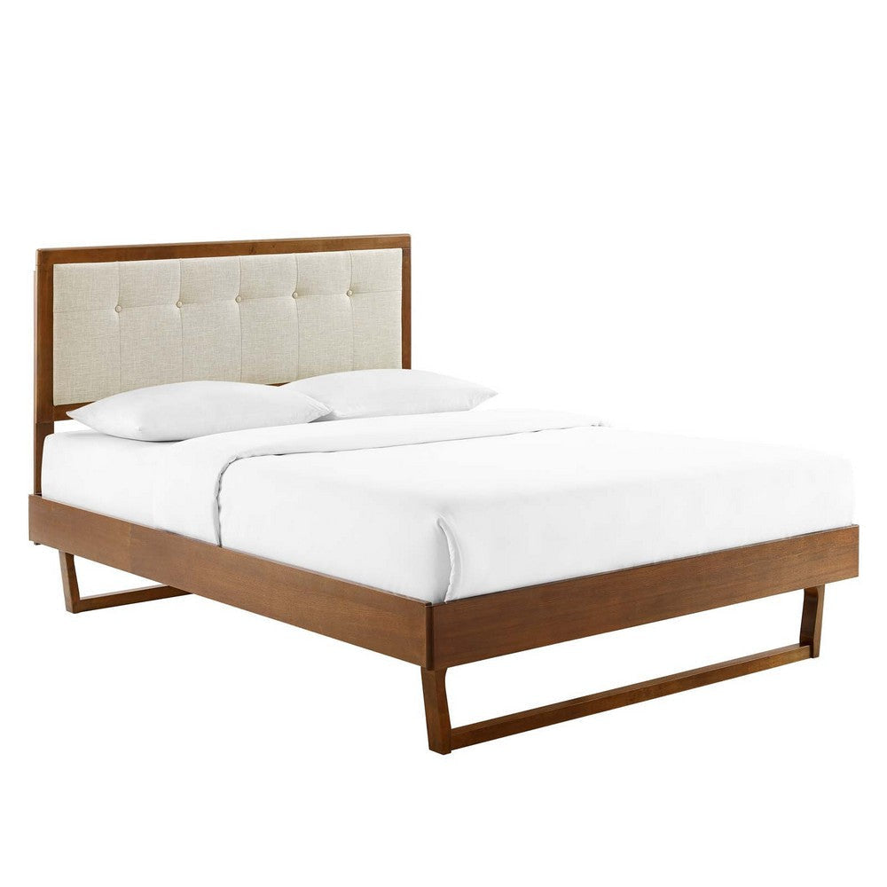 Modway Willow Wood Platform Bed with Angular Frame, Full, Walnut Beige