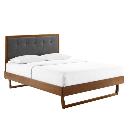 Modway MOD-6634-WAL-CHA Willow Full Wood Platform Bed with Angular Frame, Walnut Charcoal