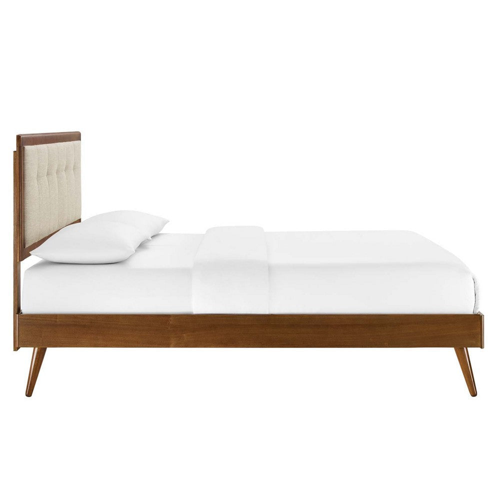 Modway Willow Wood Platform Bed with Splayed Legs Full Walnut Beige MDY-MOD-6637-WAL-BEI