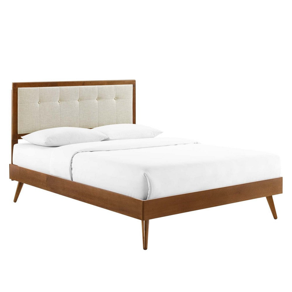 Modway Willow Wood Platform Bed with Splayed Legs, Full, Walnut Beige