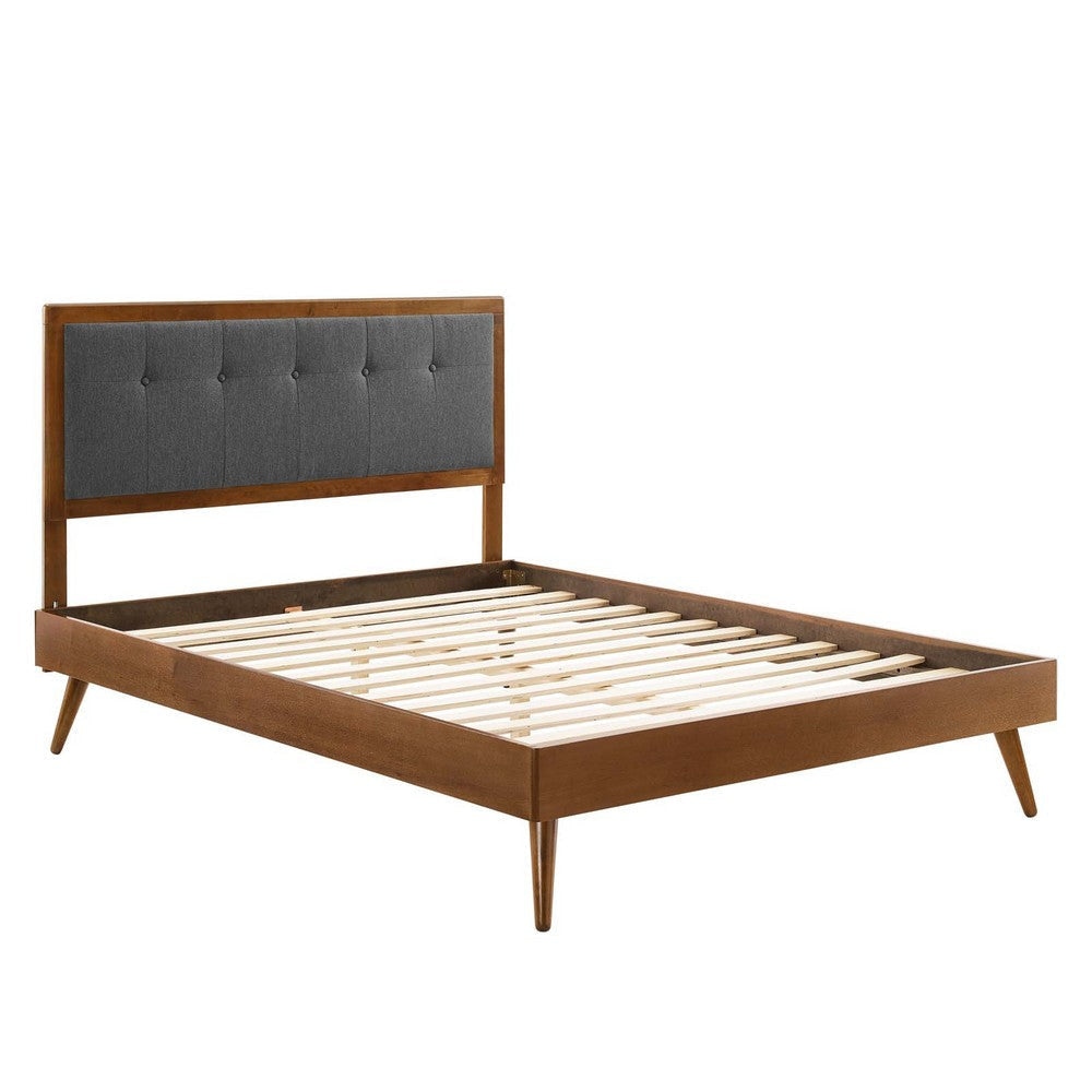 Modway Willow Wood Platform Bed with Splayed Legs Full Walnut Charcoal MDY-MOD-6637-WAL-CHA