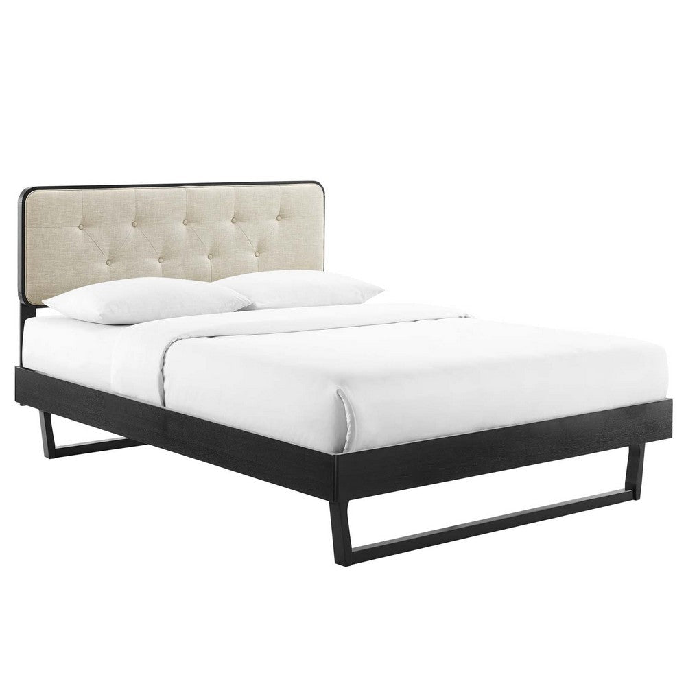 Modway Bridgette Wood Platform Bed with Angular Frame, Double, Black Beige