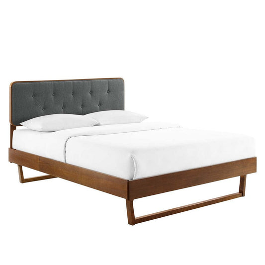 Modway Bridgette Wood Platform Bed with Angular Frame, Double, Walnut Charcoal