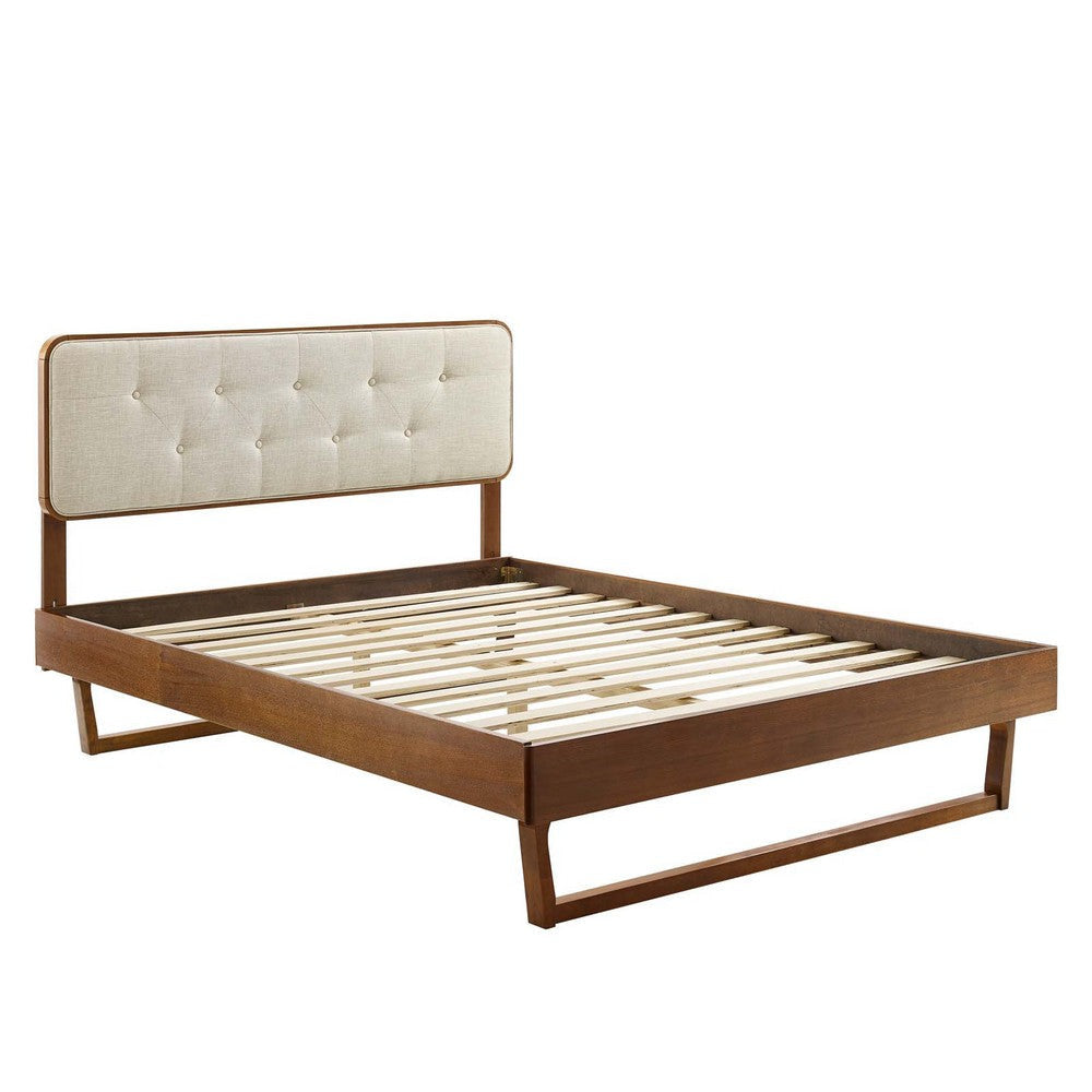 Modway Bridgette Wood Platform Bed with Angular Frame King Walnut Beige MDY-MOD-6644-WAL-BEI