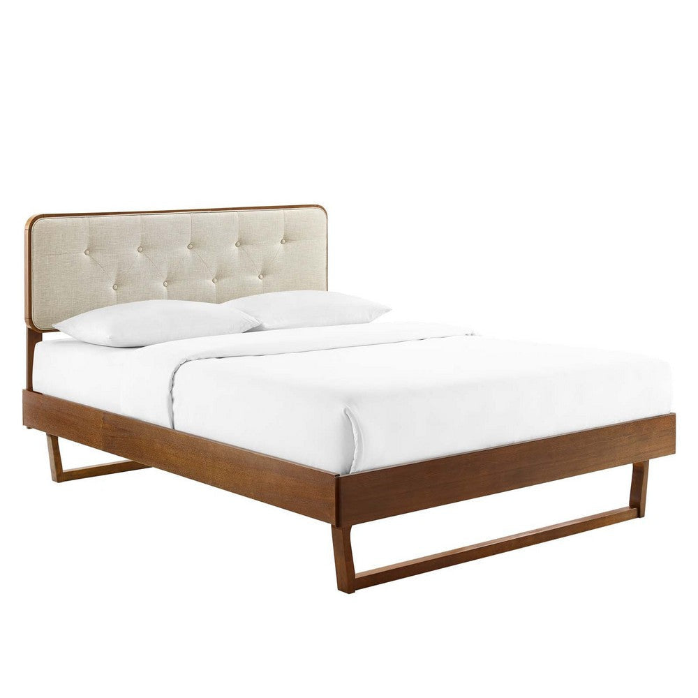 Modway Bridgette Wood Platform Bed with Angular Frame, King, Walnut Beige