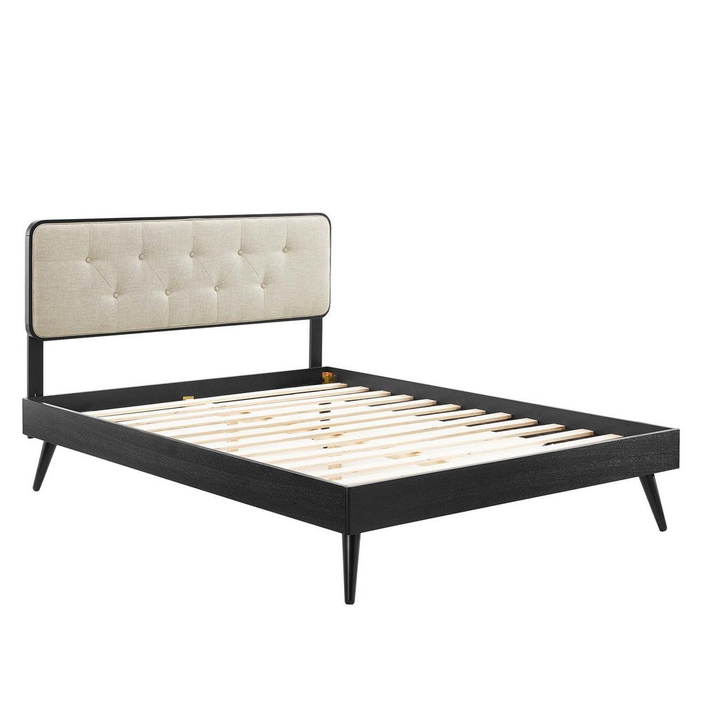 Modway Bridgette Wood Platform Bed with Splayed Legs Double Black Beige MDY-MOD-6646-BLK-BEI