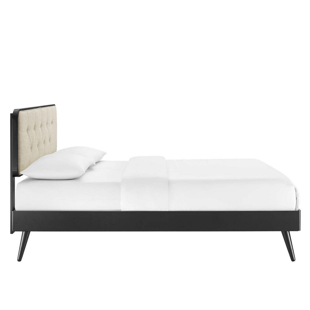 Modway Bridgette Wood Platform Bed with Splayed Legs Double Black Beige MDY-MOD-6646-BLK-BEI