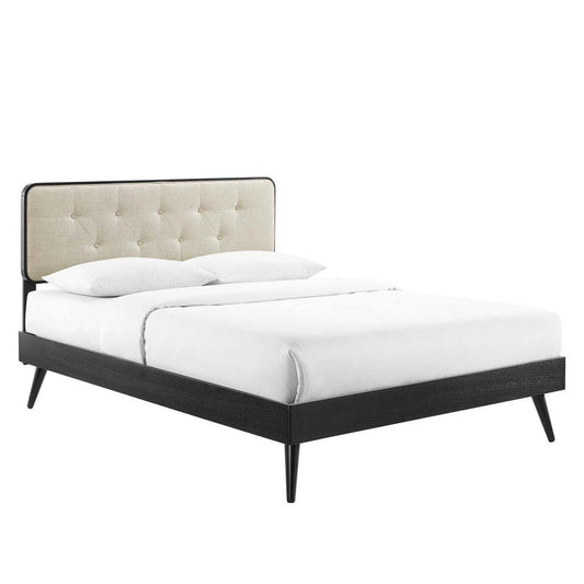 Modway Bridgette Wood Platform Bed with Splayed Legs, King, Black Beige