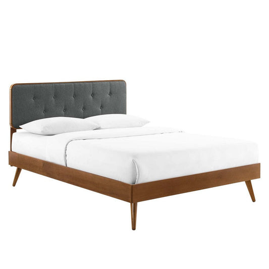 Modway Bridgette Wood Platform Bed with Splayed Legs, King, Walnut Charcoal