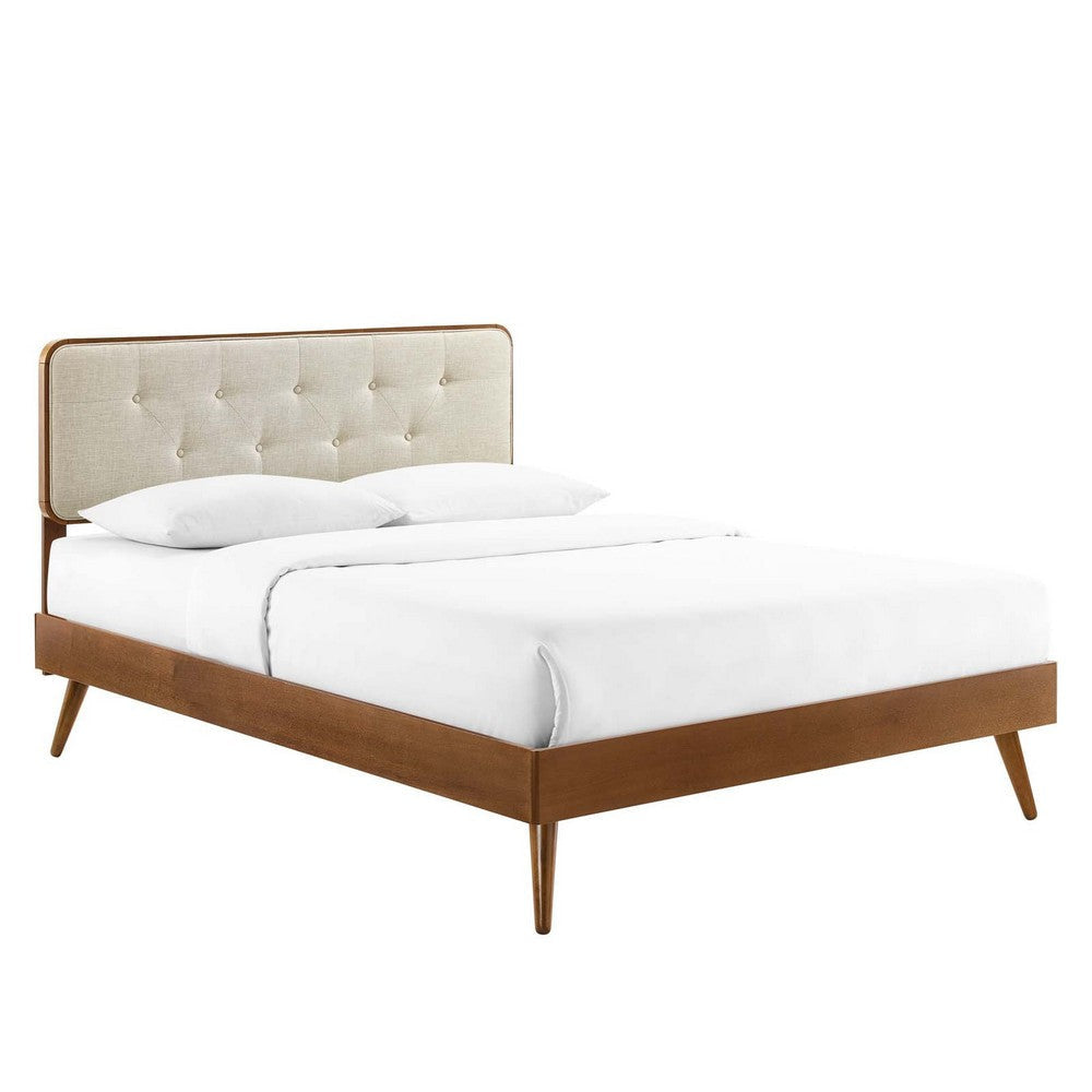 Modway Bridgette Wood Platform Bed with Splayed Legs, Twin, Walnut Beige