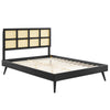 Sidney Cane and Wood King Platform Bed With Splayed Legs by Modway| Black