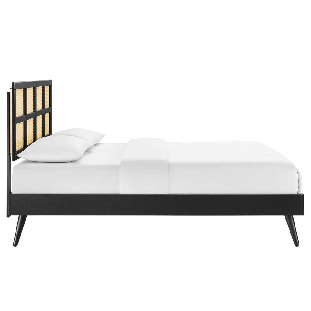 Sidney Cane and Wood King Platform Bed With Splayed Legs by Modway| Black