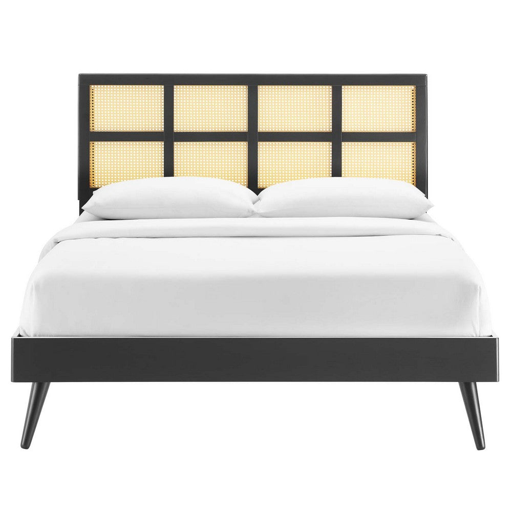 Sidney Cane and Wood King Platform Bed With Splayed Legs by Modway| Black