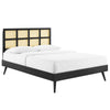 Sidney Cane and Wood King Platform Bed With Splayed Legs by Modway| Black